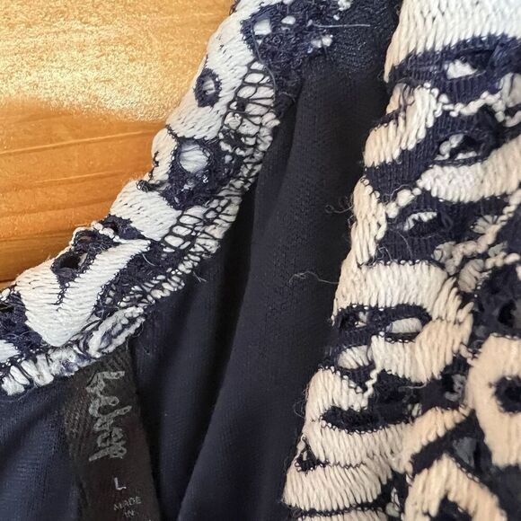 Bebop Lace One-Shoulder Blue & White Lined  Ruffle Mini Dress L - Picture 5 of 6